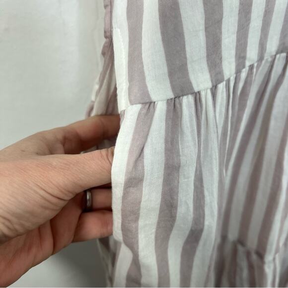 Oliphant Roll Sleeve Dress Stone Gray Stripe Print Size Large - Picture 12 of 16